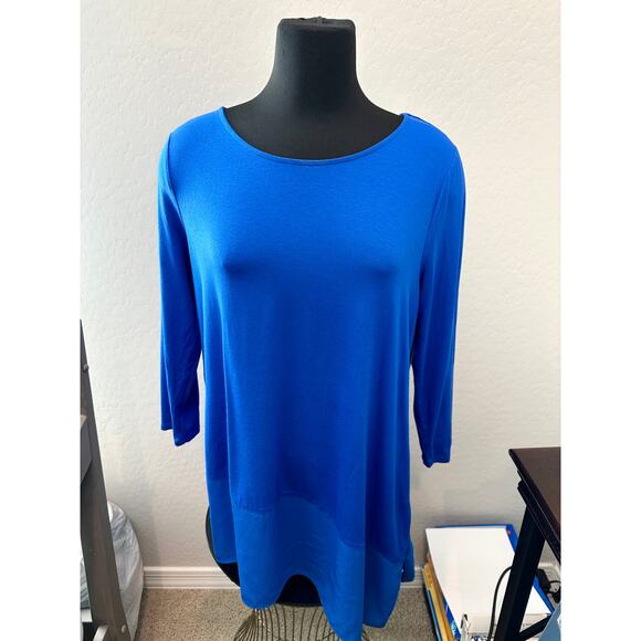 VINCE CAMUTO | Cobalt Blue 3/4 Sleeve Asymmetrical Hem Tunic Top | Size Large - Picture 2 of 6